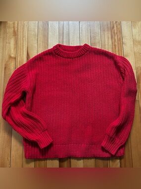 Cotton Blend Red Knit Sweater